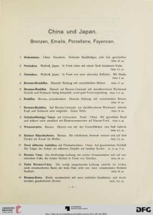 China und Japan. Bronzen, Emails, Porzellane, Fayencen (Nr. 1-69)