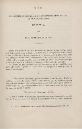 Sui concetti di derivazione e d'integrazione delle funzioni di più variabili reali.