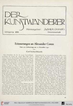 13/14: Erinnerungen an Alexander Conze : zum 100. Geburtstage am 10. Dezember 1931