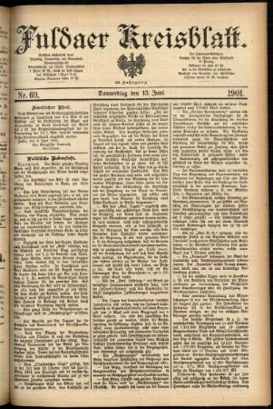 Erste Ausgabe vom Donnerstag, den 13. Juni 1901.