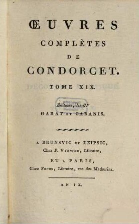 Oeuvres complètes de Condorcet. 19