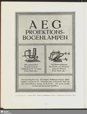 AEG Projektionsbogenlampen [Prospekt]