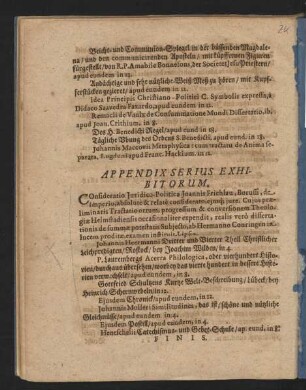 Appendix Serius Exhibitorum.