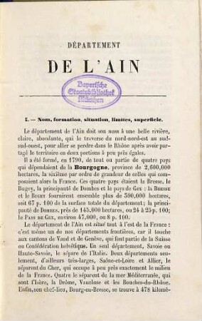 Géographie du Département de l'Ain : Avec une carte coloriée et 11 gravures. Par Adolphe Joanne