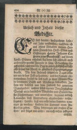 Ursach und Inhalt dieser Gedichte.