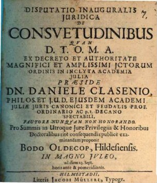 Disp. inaug. iur. de consuetudinibus