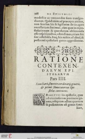 Pars IV: Familiaris, seu extraordinarij generis, & primo Nunciatorias Epistolas continens