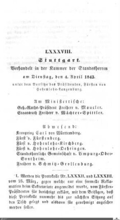 88. Sitzung, Stuttgart, 4.4.1843