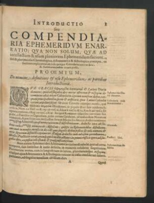Prooemium, De nomine, definitione & usu Ephemeridum ac partibus Introductionis.