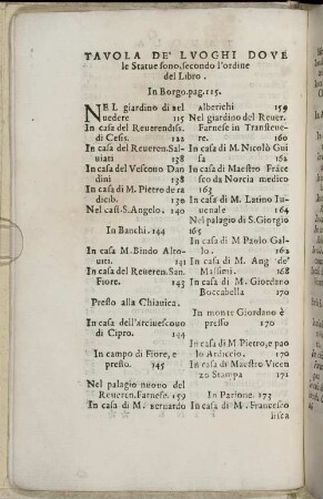 Tavola De' Luoghi Dove le Statue sono, secondo l' ordine del Libro.