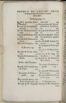 Tavola De' Luoghi Dove le Statue sono, secondo l' ordine del Libro.