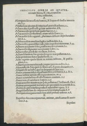 Indiculus Operis Ad Quaternionum literas ...