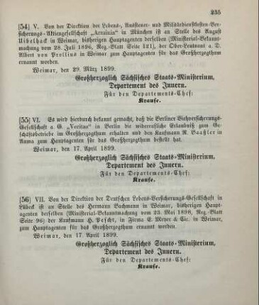 55. Ministerial-Bekanntmachung, betreffend Zulassung der Berliner Viehversicherungs-Gesellschaft a. S. "Veritas" in Berlin zum Geschäftsbetrieb im Großherzogthum