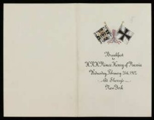 Speisekarte für das Frühstück des H.R.H. Prince Henry of Prussia [Prinz Heinrich von Preußen]