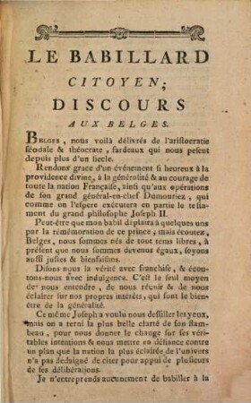 Le Babillard Citoyen : Discours Aux Belges