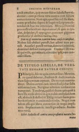 De Titulo Libelli, De Veritate Humanae Naturae Christi.