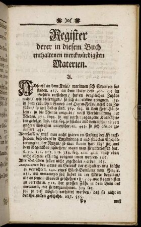 Register derer in diesem Buch enthaltenen merckwürdigsten Materien.