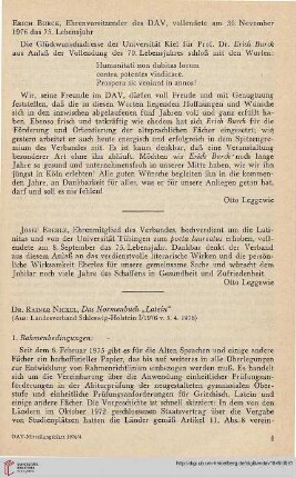 Erich Burck, Ehrenvorsitzender des DAV, vollendete am 30. November 1976 das 75. Lebensjahr