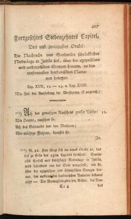 Fortgesetztes Siebenzehntes Capitel, Drei und zwanzigstes Orakel