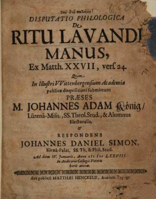 Disp. philol. de ritu lavandi manus, ex Matth. XXVII, 24