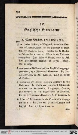 IV. Englische Litteratur