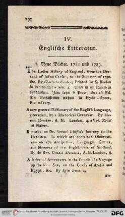 IV. Englische Litteratur