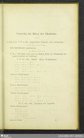 Übersicht der Metra der Chorlieder