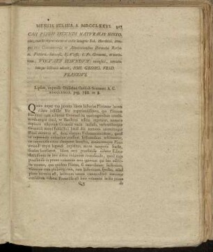 Caii Plinii Secundi Naturalis Historiae,...Ioh. Georg. Frid. Franzius.