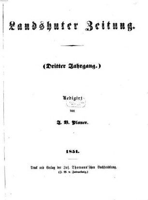 Landshuter Zeitung : niederbayerisches Heimatblatt für Stadt und Land ; gegründet 1849. 3. 1851