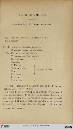 Séance du 4 mai 1894: présidence de S. E. Yacoub Artin Pacha
