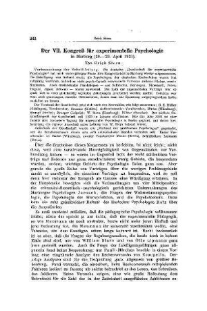Der VII. Kongreß für experimentelle Psychologie : in Marburg (20.-23. April 1921)