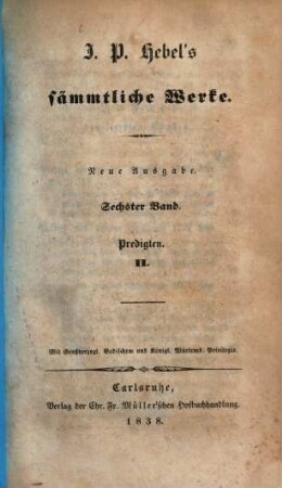 J. P. Hebels sämmtliche Werke. 6, Predigten ; 2