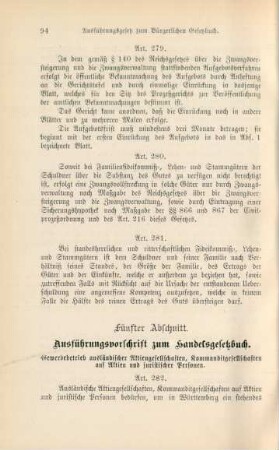 Fünfter Abschnitt. Ausführungsvorschrift zum Handelsgesetzbuch