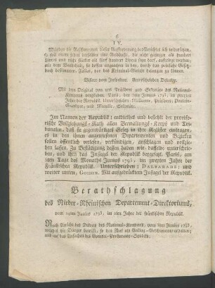 Berathschlagung des Nieder-Rheinischen Department-Direktoriums ...