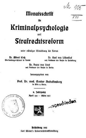 Monatsschrift für Kriminalpsychologie und Strafrechtsreform