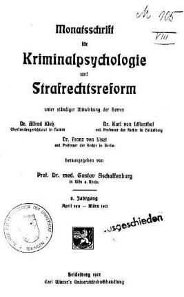 Monatsschrift für Kriminalpsychologie und Strafrechtsreform