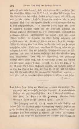 292-293 [Rezension] Sepp, J. N., Das Leben Jesu; 1. u. 2. Buch in 4. neubearb. Auflage