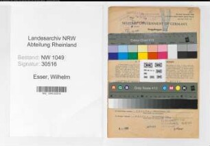 Entnazifizierung Wilhelm Esser , geb. 08.07.1900 (Bahnsekretaer)