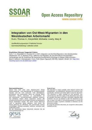Integration von Ost-West-Migranten in den Westdeutschen Arbeitsmarkt