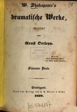 W. Shakspeare's dramatische Werke, 7