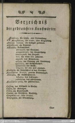 Verzeichniß der gebrauchten Kunstwörter