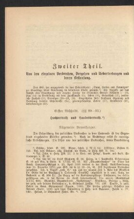Zweiter Theil. Von den einzelnen Verbrechen, Vergehen und Uebertretungen und deren Bestrafung