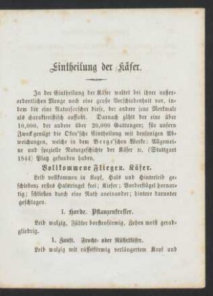 Eintheilung der Käfer.