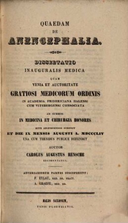 Quaedam de anencephalia : Dissertatio inauguralis medica