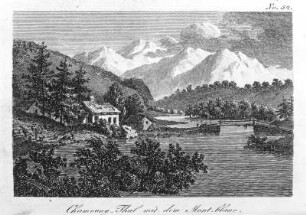 Chamouny Thal mit dem Montblanc (Frankreich) : Chamouny Thal mit dem Montblanc (Frankreich). Illustration zu H. Reichard "Malerische Reise durch einen großen Theil der Schweiz", Jena 1805, XV. Bruchstück, Blatt 52. Radierung; 10,5 x 15 cm. Dresden: SLUB Hist.Helvet.1349