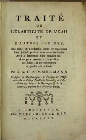 Traité de l'élasticité de l'eau et d'autres fluides