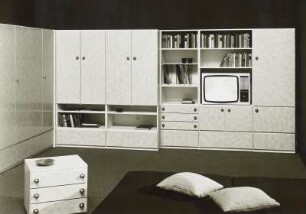 Rollcontainer : Wohnzimmermöbel (1977; Möbelkombinat Erfurt (MKE)). Anbauwand "Smaragd" und Rollcontainer