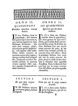 Ordo II. Quadrupeda Dentibus molaribus tatum donata. - Ordre II. Les Quadrupedes qui n'ont que des dents molaires