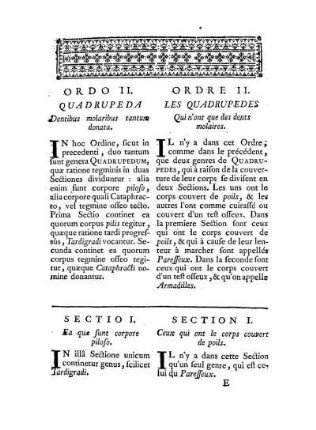 Ordo II. Quadrupeda Dentibus molaribus tatum donata. - Ordre II. Les Quadrupedes qui n'ont que des dents molaires