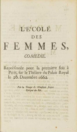 L'École Des Femmes.